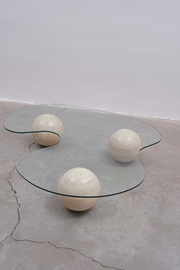 Kafijas galdiņš Kalune Design Amorf Trio, caurspīdīga/bēša, 150 cm x 132 cm x 85 cm