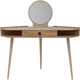 Столик-косметичка Kalune Design Lopez 550ARN2736, бежевый/сосновый, 130.8 см x 55 см x 85.2 см, с зеркалом