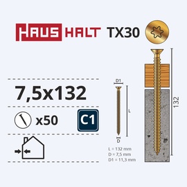 Болт для рам Haushalt, 7.5x132 мм, 50 шт.