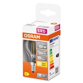 Светодиодная лампочка Osram LED, теплый белый, E14, 5.5 Вт, 806 лм