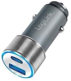 Автомобильное зарядное устройство Logilink, USB/USB-C, 0.27 м, серебристый, 36 Вт