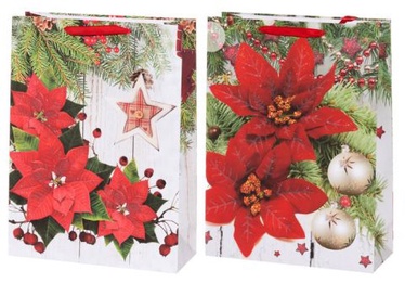 Рождественский подарочный пакет Winteria Poinsettia, 31 см x 42 см x 12 см