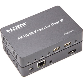 Удлинитель Extra Digital HDMI Cat5e/Cat6 Extender 4K@150m HDMI in/3.5mm/RJ-45/USB female, 2 x USB female, серый