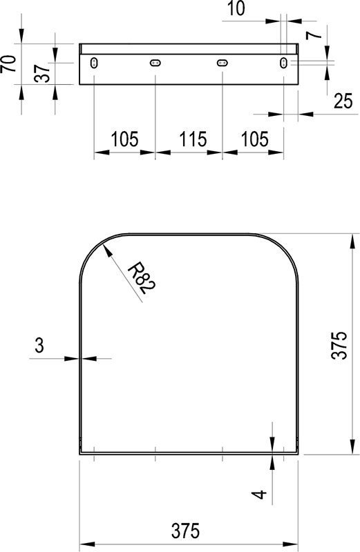 Hoidik Ravak Yard 600, 37.5 cm x 37.5 cm x 7 cm, metall, must