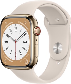 Viedais pulkstenis Apple Watch Series 8 GPS + Cellular 45mm Gold Stainless Steel Case with Starlight Sport Band - Regular
