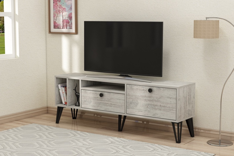 TV-laud Kalune Design Aris, valge/hall, 150 cm x 35 cm x 53 cm