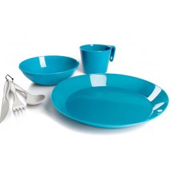 Galda piederumu komplekts GSI Outdoors Cascadian 1 Person Table Set, polipropilēns (pp), 256 mm, 0.35 l, gaiši zila, 7 gab.