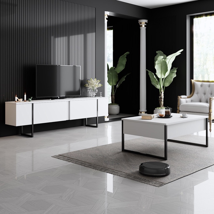 TV-laud Kalune Design Luxe, valge/must, 30 cm x 180 cm x 50 cm