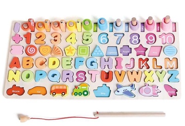 Обучающая игрушка Iwood Wooden Puzzle Numbers/Shapes/Fishes, Английский