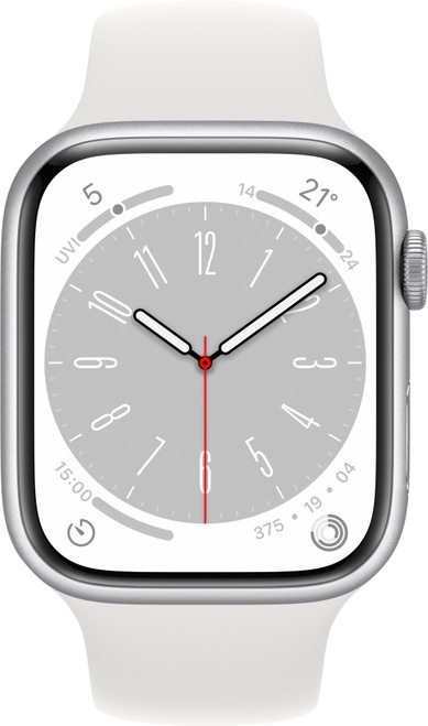 Nutikell Apple Watch Series 8 GPS + Cellular 45mm Silver Aluminium Case with White Sport Band - Regular, hõbe