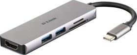 USB šakotuvas D-Link USB Type-C, USB Type A, pilka