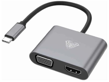 Адаптер Aula UC-901 2 in 1 USB-C Male, HDMI / VGA Female, серый