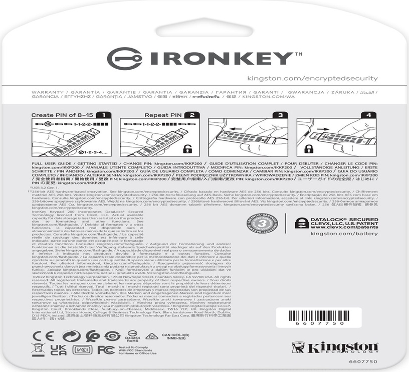 USB zibatmiņa Kingston IronKey Keypad 200, zila, 32 GB