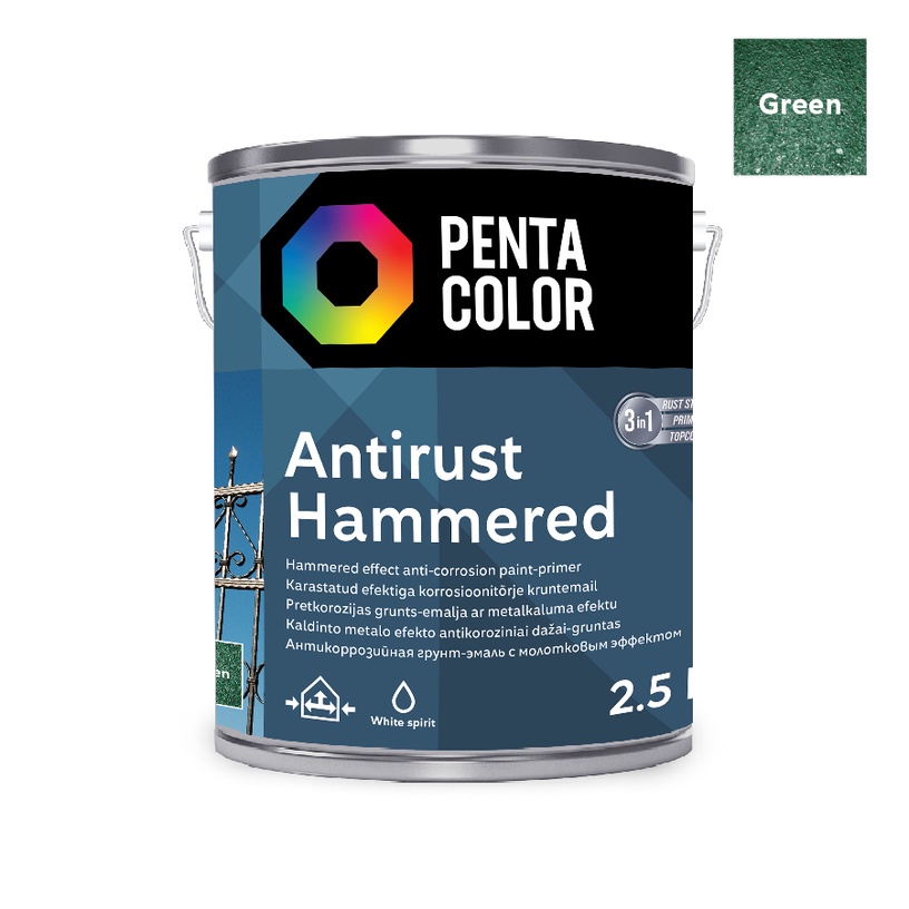 Emailvärv, universaalsed Pentacolor Anti Rust Hammered, läikiv, 2.5 l, roheline