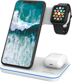 Bezvadu lādētājs Canyon 3-in-1 Station WS-303, USB-C/USB-A, 1.2 m, balta, 15 W