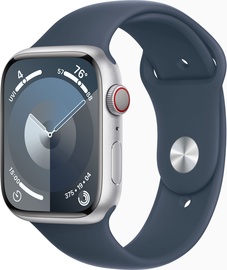 Nutikell Apple Watch Series 9 GPS + Cellular, 45mm Silver Aluminium Storm Blue Sport Band M/L, hõbe