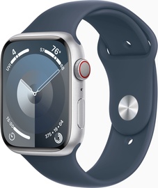 Умные часы Apple Watch Series 9 GPS + Cellular, 45mm Silver Aluminium Storm Blue Sport Band M/L, серебристый