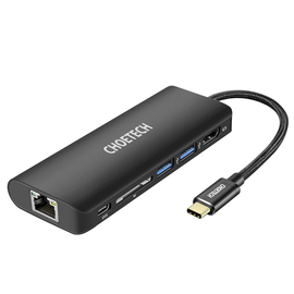 Doks stacijas Choetech USB-C - RJ-45/HDMI/2 x USB/USB-C/SD USB-C male, RJ-45/HDMI/2 x USB/USB-C/SD female, melna