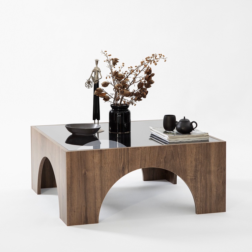 Журнальный столик Kalune Design Seine, ореховый/темно-серый, 50 см x 50 см x 37 см