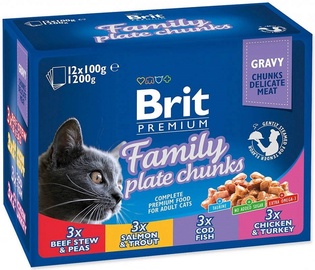 Mitrā kaķu barība Brit Premium Family Plate Chunks, 1.2 kg, 12 gab.