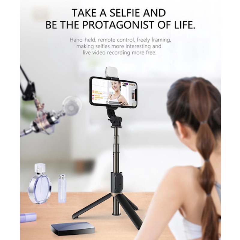 Elight Q03s 2в1 Сэлфи стик & Video WEB звонка Трипод штатив 76cm с LED & Пультом Черный