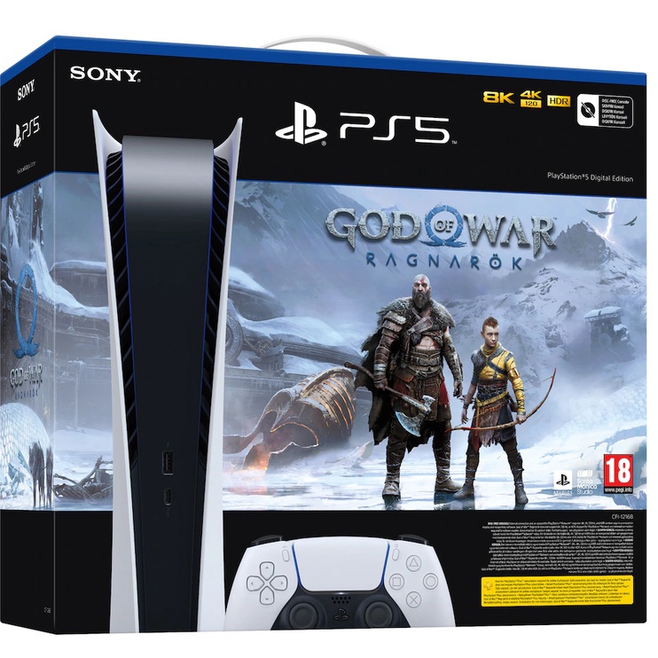 Spēļu konsole Sony PlayStation 5 Digital Edition + God of War: Ragnarök, HDMI