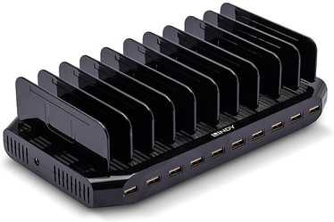 Uzlādes stacija Lindy 10 Port USB Charging Station, 10 x USB, melna