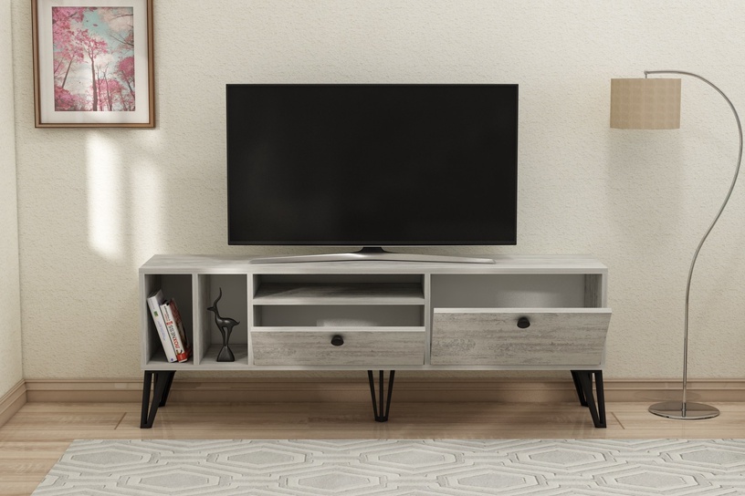 TV-laud Kalune Design Aris, valge/hall, 150 cm x 35 cm x 53 cm