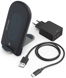 Bezvadu lādētājs Hama QI-FC15S, Qi Wireless/USB-C/USB-A, melna, 15 W