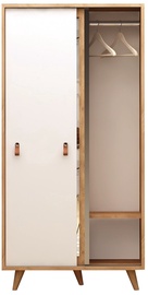 Riidekapp Kalune Design Yahha, valge/tamm, 100 cm x 60 cm x 190 cm, peegliga