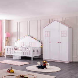 Guļamistabas mēbeļu komplekts Kalune Design Fethýye P-My-3Kd, bērnistabu, balta/rozā