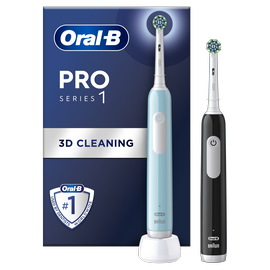 Elektrinis dantų šepetėlis Braun Oral-B Pro Series 1 Duo Pack, juodas/šviesiai mėlynas