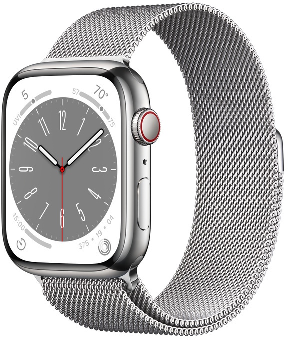 Nutikell Apple Watch Series 8 GPS + Cellular 45mm Silver Stainless Steel Case with Silver Milanese Loop