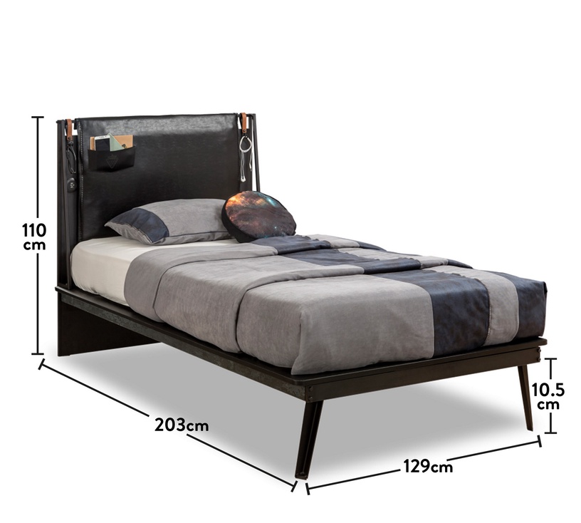 Детская кровать Kalune Design Dark Metal Line, многоцветный, 203.5 x 129 см
