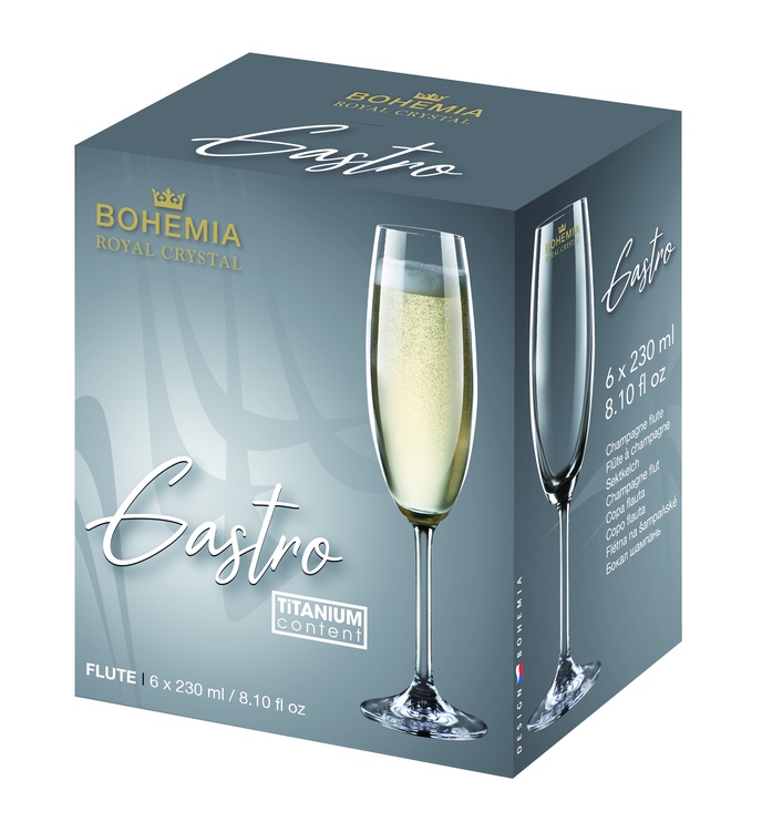 Набор бокалов для шампанского Bohemia Royal Crystal Gastro, kристалл, 0.23 л, 6 шт.