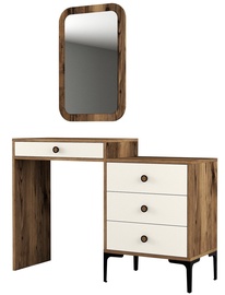 Kosmētikas galds Kalune Design Lizbon 547, valriekstu/krēmkrāsa, 40 cm x 124 cm x 84.7 cm, with mirror
