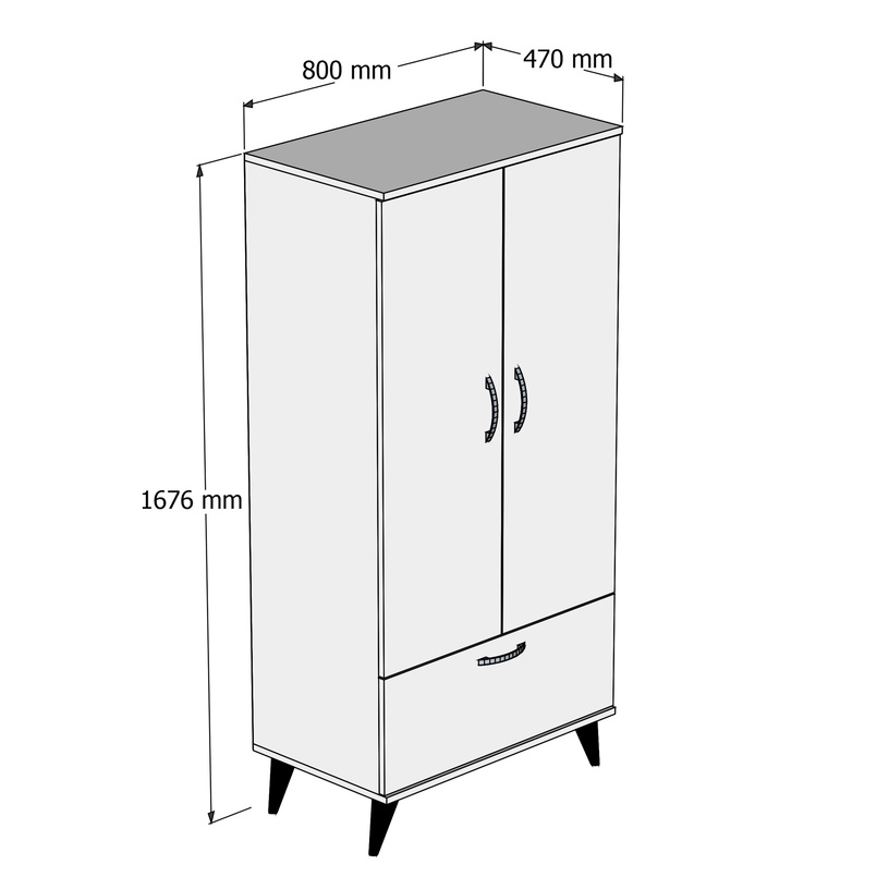 Riidekapp Kalune Design GRD0203, valge/mänd, 47 cm x 80 cm x 167.6 cm