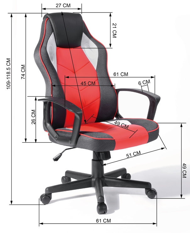 Krēsls Steveg, melna/sarkana