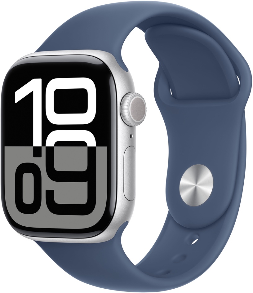 Viedais pulkstenis Apple Watch Series 10 GPS 42mm Case Denim Sport Band M/L, silver aluminium