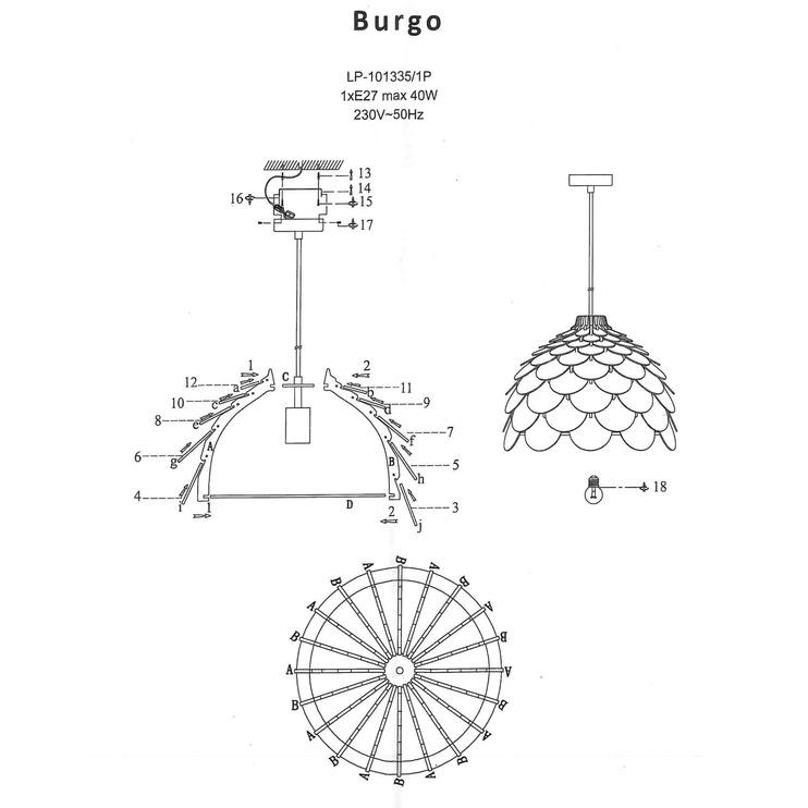 Светильник потолочный Light Prestige Burgo LP-101335/1P L, 60 Вт, E27