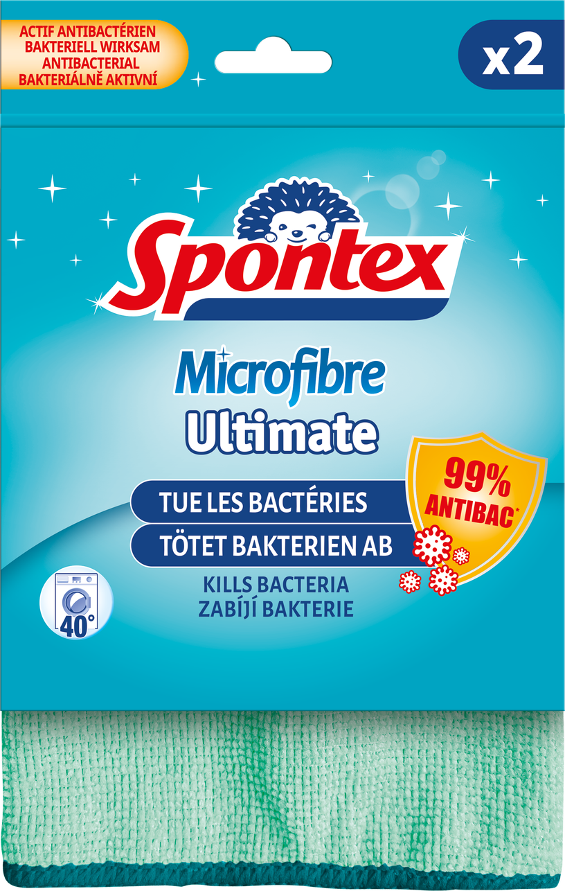 Ткань, универсальная Spontex, синий, микрофибра, 2 шт.