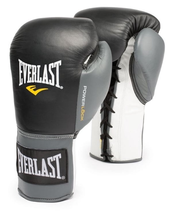 Боксерские перчатки Everlast Powerlock Lace-Up, черный/серый, 8 oz