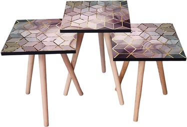Набор журнальных столиков Kalune Design 3SHP275, многоцветный, 35 см x 35 см x 52 см