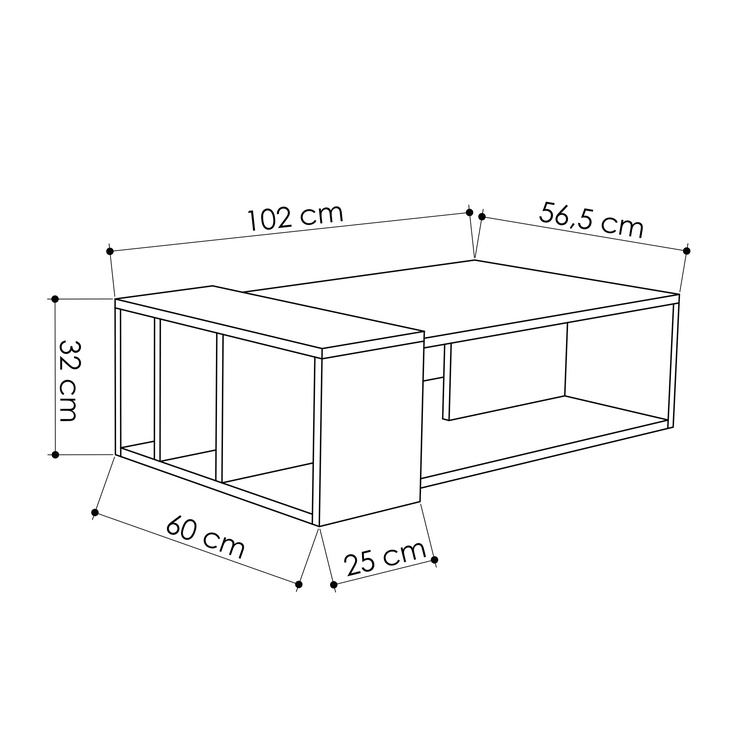 Журнальный столик Kalune Design Anita, белый/светло-коричневый, 60 см x 102 см x 32 см
