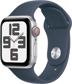 Nutikell Apple Watch SE GPS + Cellular 40mm Silver Aluminium Case with Storm Blue Sport Band - S/M, hõbe
