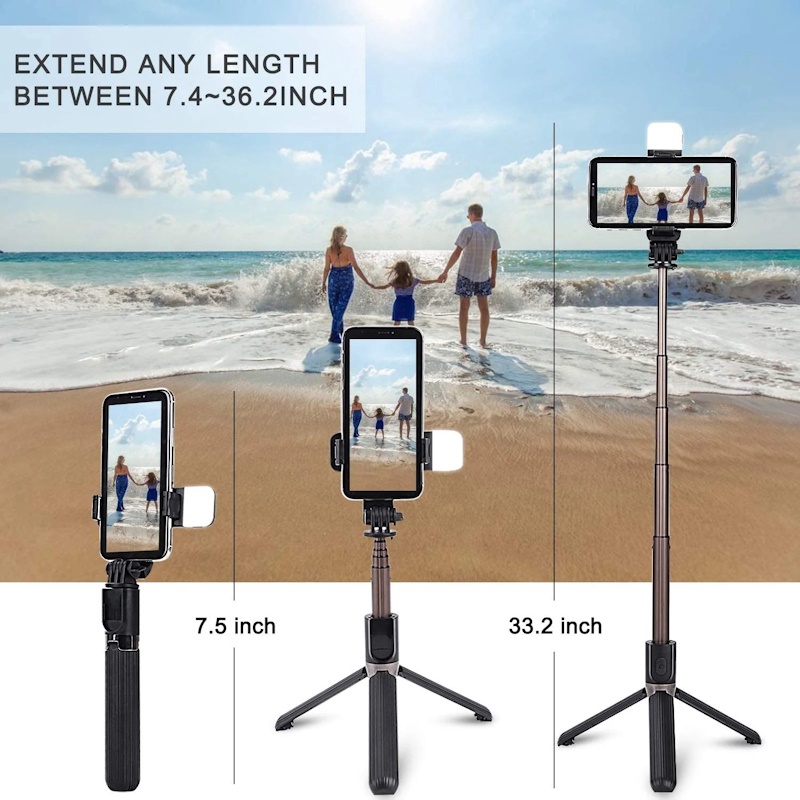 Elight Q03s 2в1 Сэлфи стик & Video WEB звонка Трипод штатив 76cm с LED & Пультом Черный