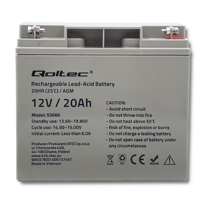 UPS akumulators Qoltec AGM 300A, 20 Ah