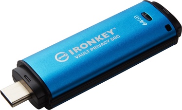 USB atmintinė Kingston IronKey, mėlyna, 64 GB