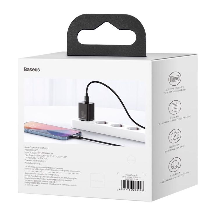 Telefoni laadija Baseus, USB 3.0 Type-C, must, 20 W