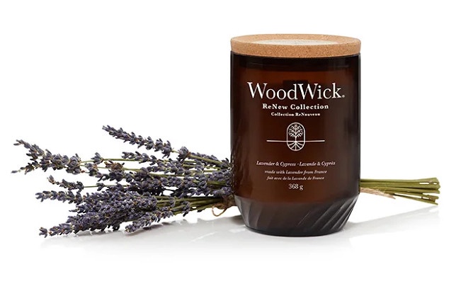 Svece, aromātiskā WoodWick Renew Large Lavender & Cypress, 60 - 120 h, 368 g